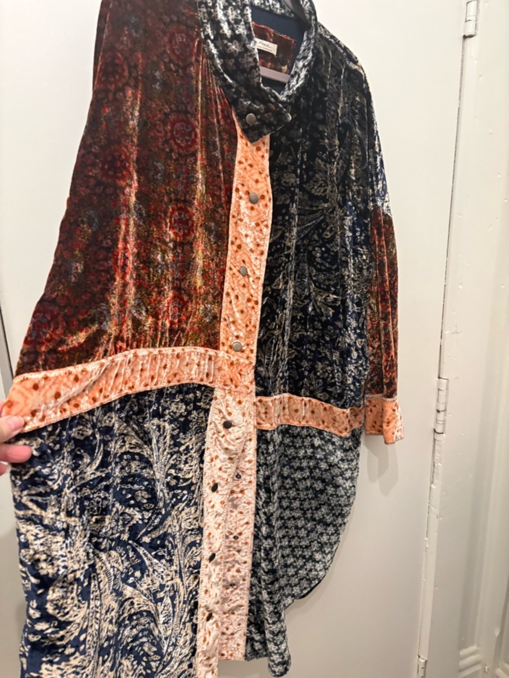 We The Free Velvet Patchwork Tunic in Rust, Navy, Peach - Picture 3 of 7
